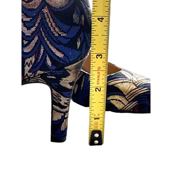Naturalizer Natalie Pump Black Blue Gold Brocade Pointy Toe 3" Heel Size 6.5N - Picture 8 of 8